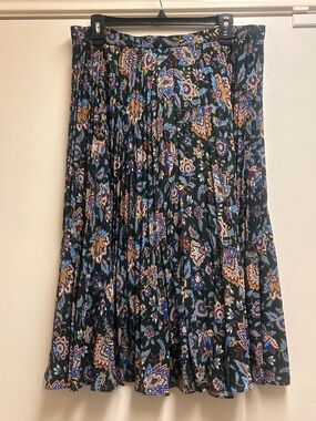 Lauren Ralph Lauren Black Paisley Pleated Midi Skirt with Blue & Gold Accents